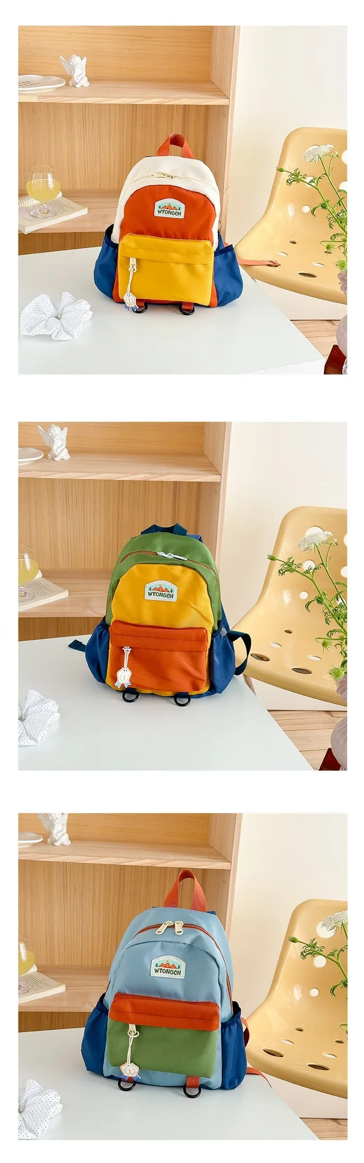 New Color Block Kids Backpack Lightweight Kindergarten School Bag for Boys Girls Travel Outdoor Leisure