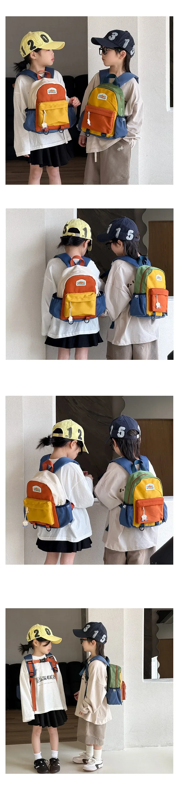 New Color Block Kids Backpack Lightweight Kindergarten School Bag for Boys Girls Travel Outdoor Leisure