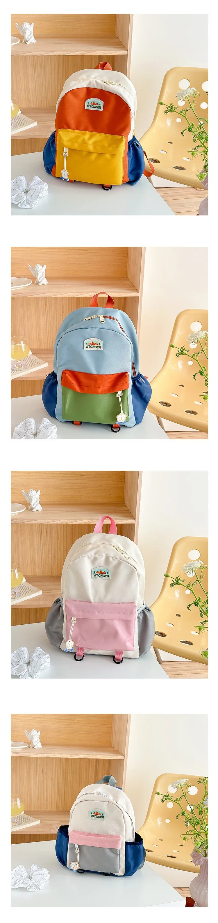 New Color Block Kids Backpack Lightweight Kindergarten School Bag for Boys Girls Travel Outdoor Leisure