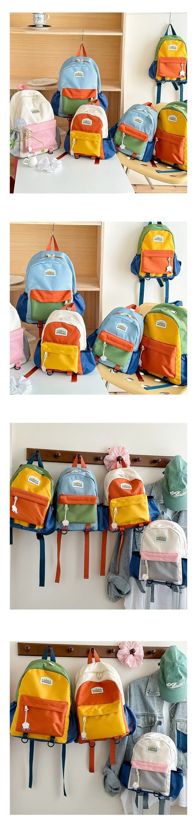 New Color Block Kids Backpack Lightweight Kindergarten School Bag for Boys Girls Travel Outdoor Leisure