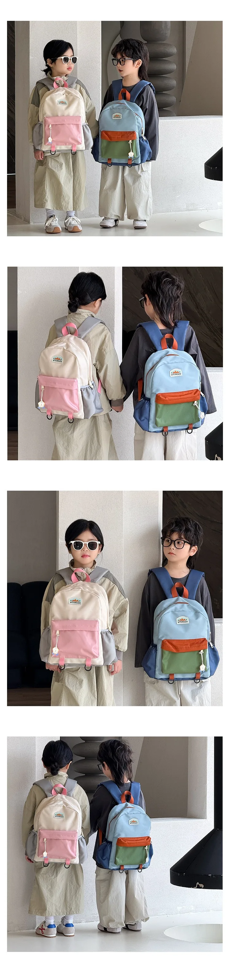New Color Block Kids Backpack Lightweight Kindergarten School Bag for Boys Girls Travel Outdoor Leisure