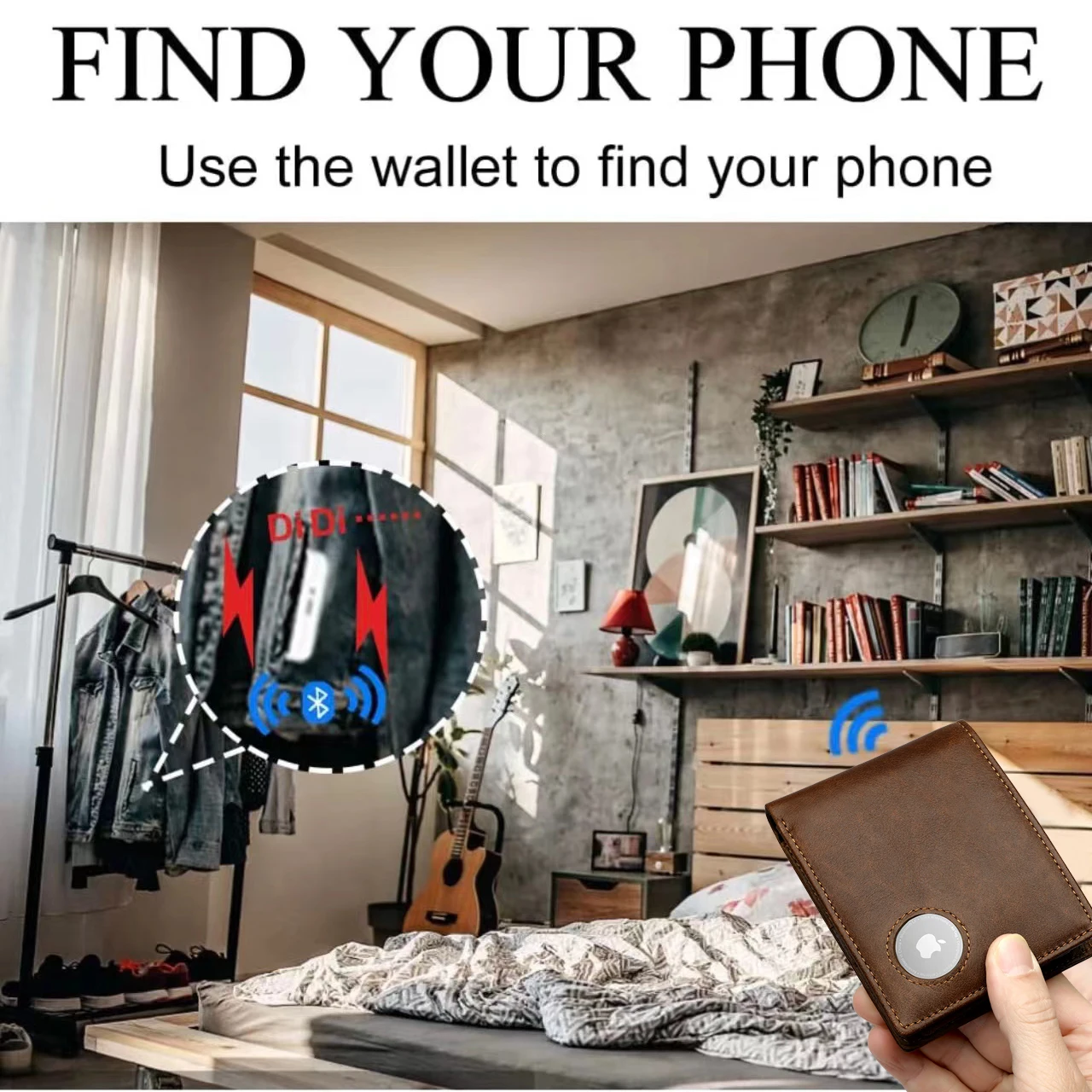 Airtag Men's Wallets RFID Genuine Leather Trifold Wallets For Men With ID Window And Credit Card Holder