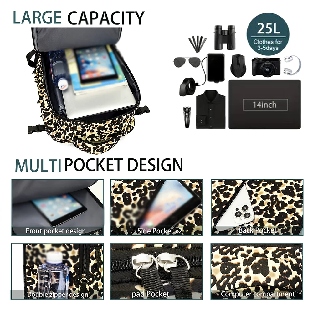 New Leopard Print Backpack with Large Capacity, Lightweight Travel Backpack, High Aesthetic Value, Commuting Computer Bag