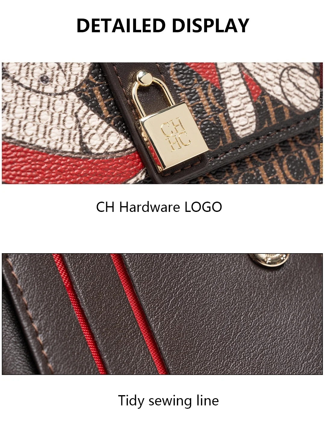 CH Women Short Wallet Vintage Printed Coin Purse Small Leather Wallet Card Holder Foldable Clutch Purse with Lock Buckle