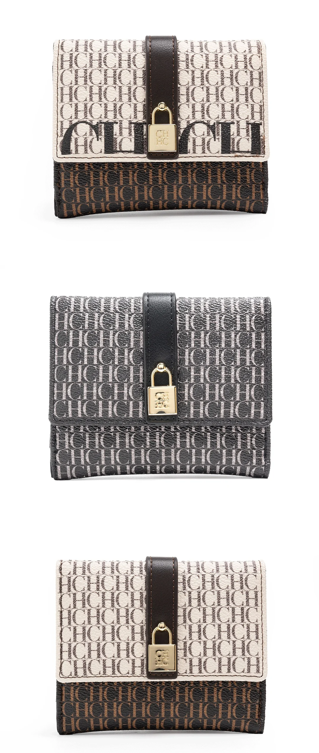 CH Women Short Wallet Vintage Printed Coin Purse Small Leather Wallet Card Holder Foldable Clutch Purse with Lock Buckle