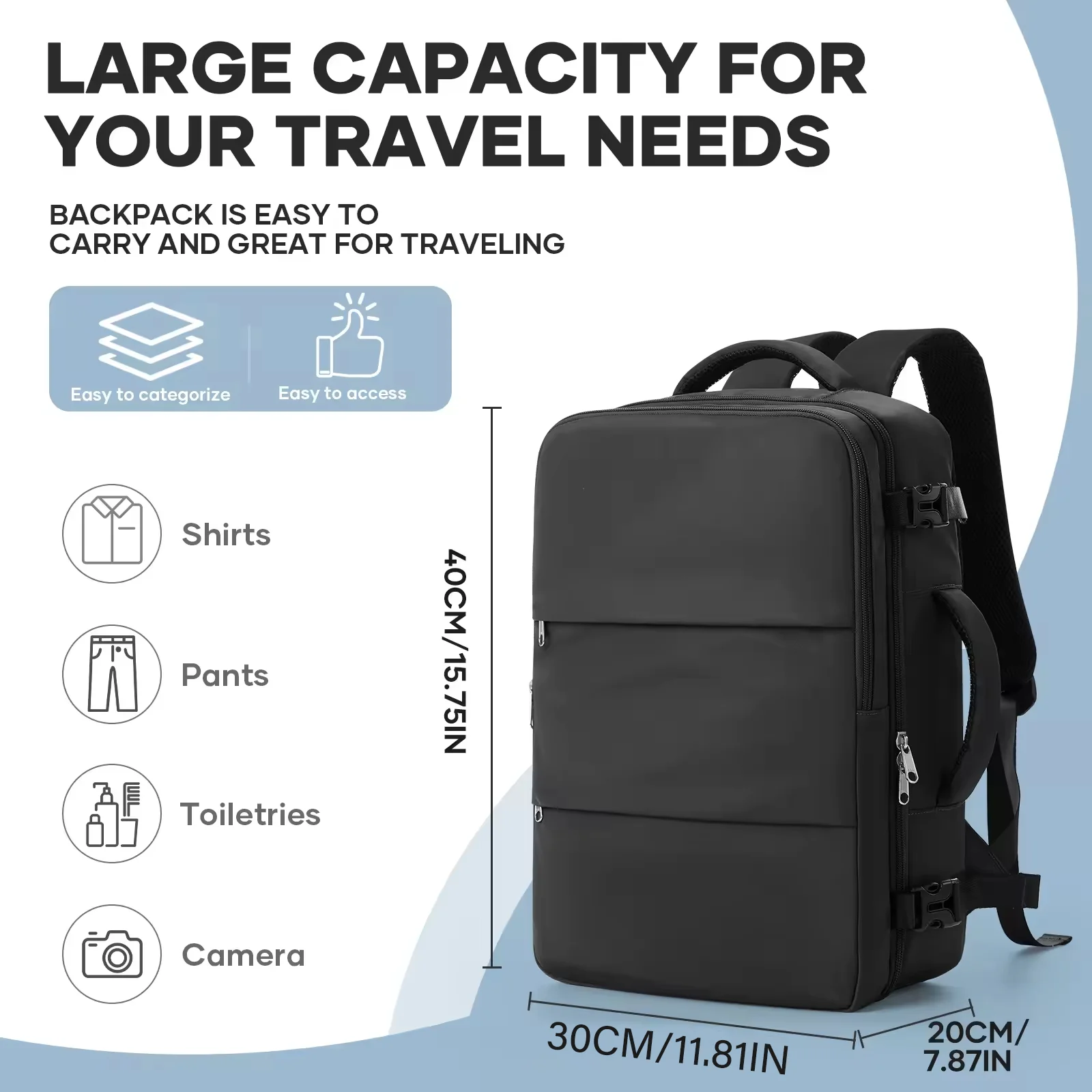 Ryanair 40x30x20 Luggage Cabin Bag, 40x30x20 Bag Men Women 15.6inch Laptop Bag Business Travel Backpack,College School Backapck