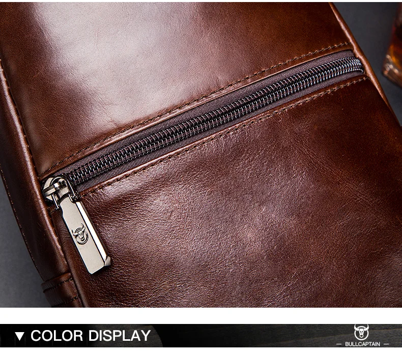 BULLCAPTAIN Men's Genuine Leather Chest Bag Fashion Leisure Multifunctional Crossbody Bag Music Chest Bag Men's Chest Bag