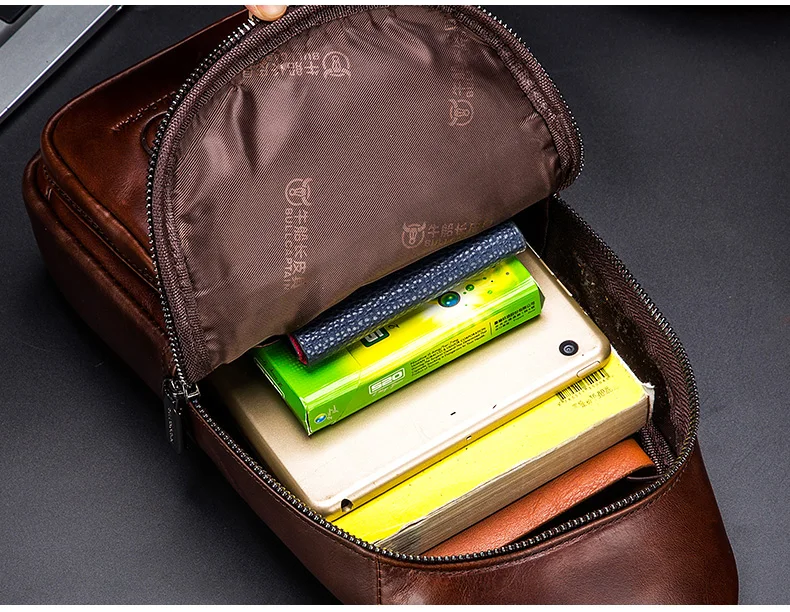 BULLCAPTAIN Men's Genuine Leather Chest Bag Fashion Leisure Multifunctional Crossbody Bag Music Chest Bag Men's Chest Bag