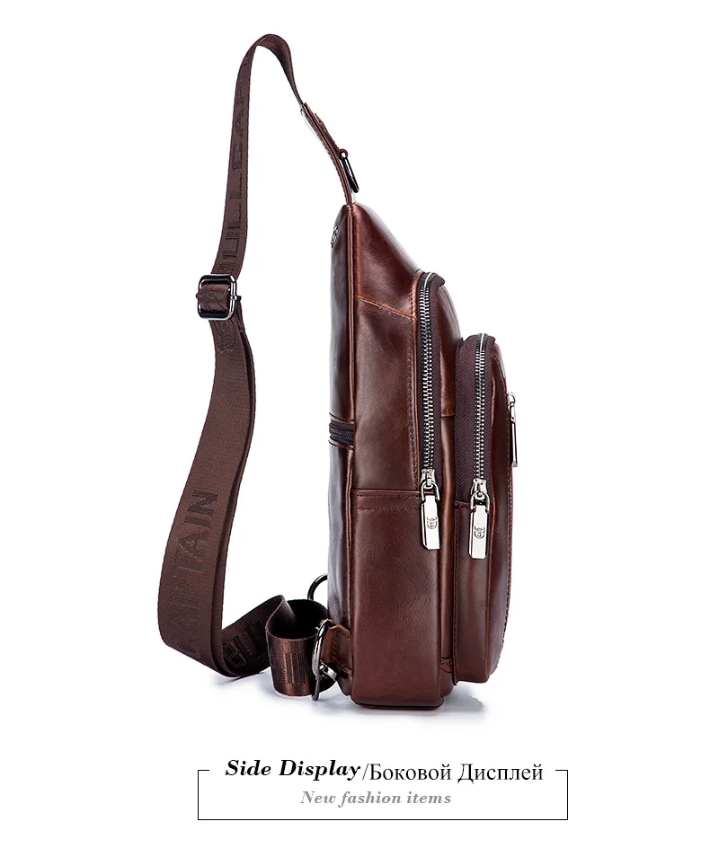BULLCAPTAIN Men's Genuine Leather Chest Bag Fashion Leisure Multifunctional Crossbody Bag Music Chest Bag Men's Chest Bag