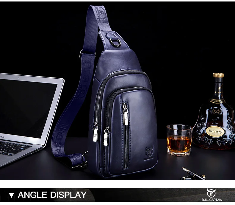 BULLCAPTAIN Men's Genuine Leather Chest Bag Fashion Leisure Multifunctional Crossbody Bag Music Chest Bag Men's Chest Bag