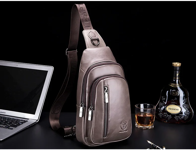 BULLCAPTAIN Men's Genuine Leather Chest Bag Fashion Leisure Multifunctional Crossbody Bag Music Chest Bag Men's Chest Bag