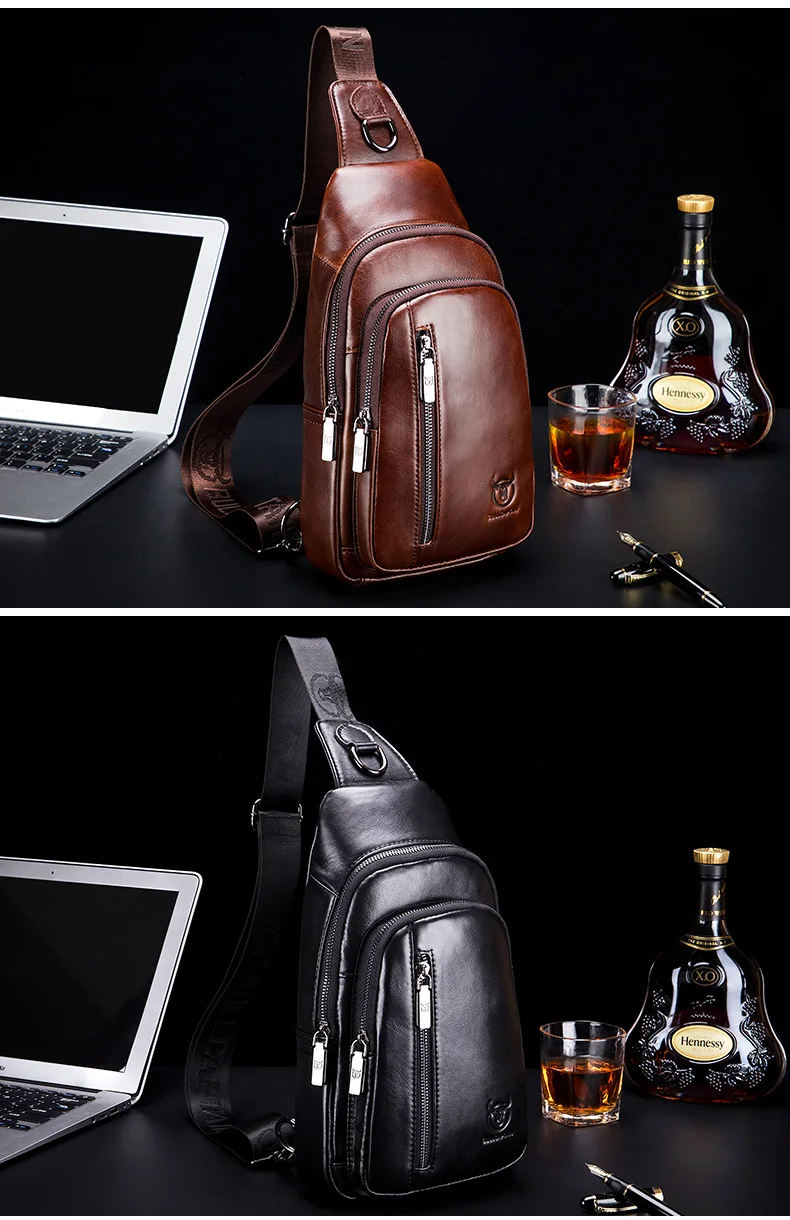 BULLCAPTAIN Men's Genuine Leather Chest Bag Fashion Leisure Multifunctional Crossbody Bag Music Chest Bag Men's Chest Bag