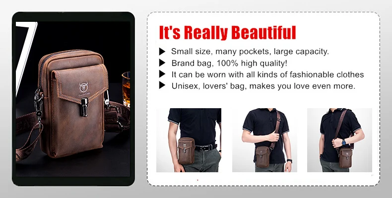BULLCAPTAIN Men's Genuine Leather Chest Bag Fashion Leisure Multifunctional Crossbody Bag Music Chest Bag Men's Chest Bag