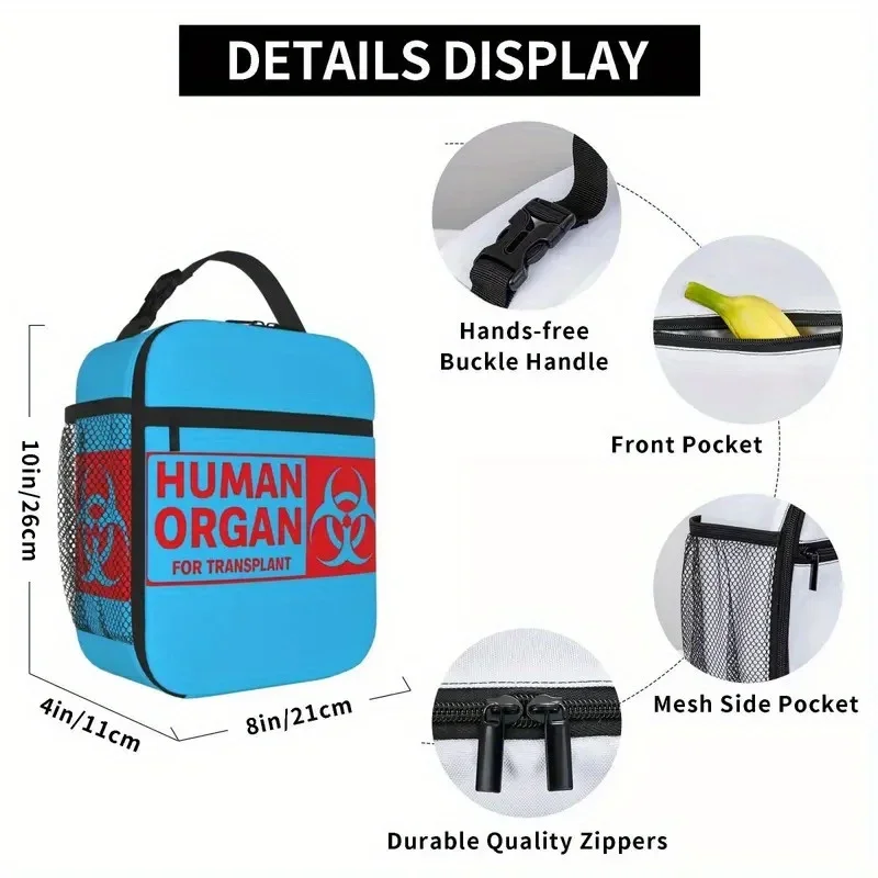 Red Human Organ for Transplant Insulated Lunch Bag Cooler Bag Meal Container Large Tote Lunch Box Food Storage Bags