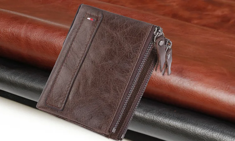 Men Wallets 100% Real Genuine Original Cowskin Leather Short Card Holder Leather Men Purse High Quality Luxury Brand Male Wallet