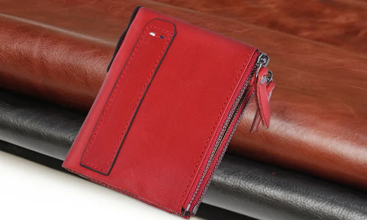 Men Wallets 100% Real Genuine Original Cowskin Leather Short Card Holder Leather Men Purse High Quality Luxury Brand Male Wallet