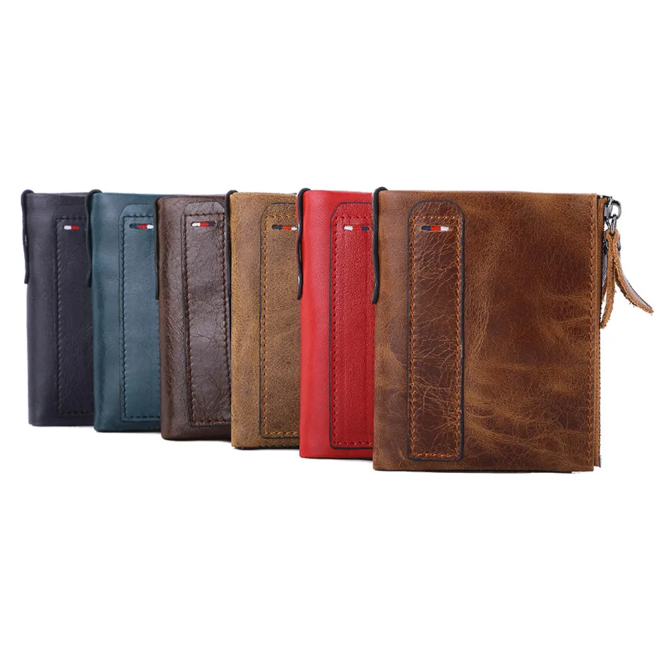 Men Wallets 100% Real Genuine Original Cowskin Leather Short Card Holder Leather Men Purse High Quality Luxury Brand Male Wallet