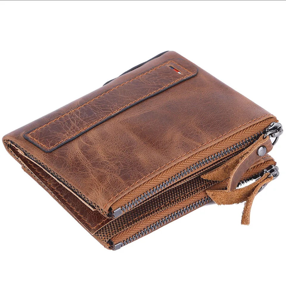 Men Wallets 100% Real Genuine Original Cowskin Leather Short Card Holder Leather Men Purse High Quality Luxury Brand Male Wallet