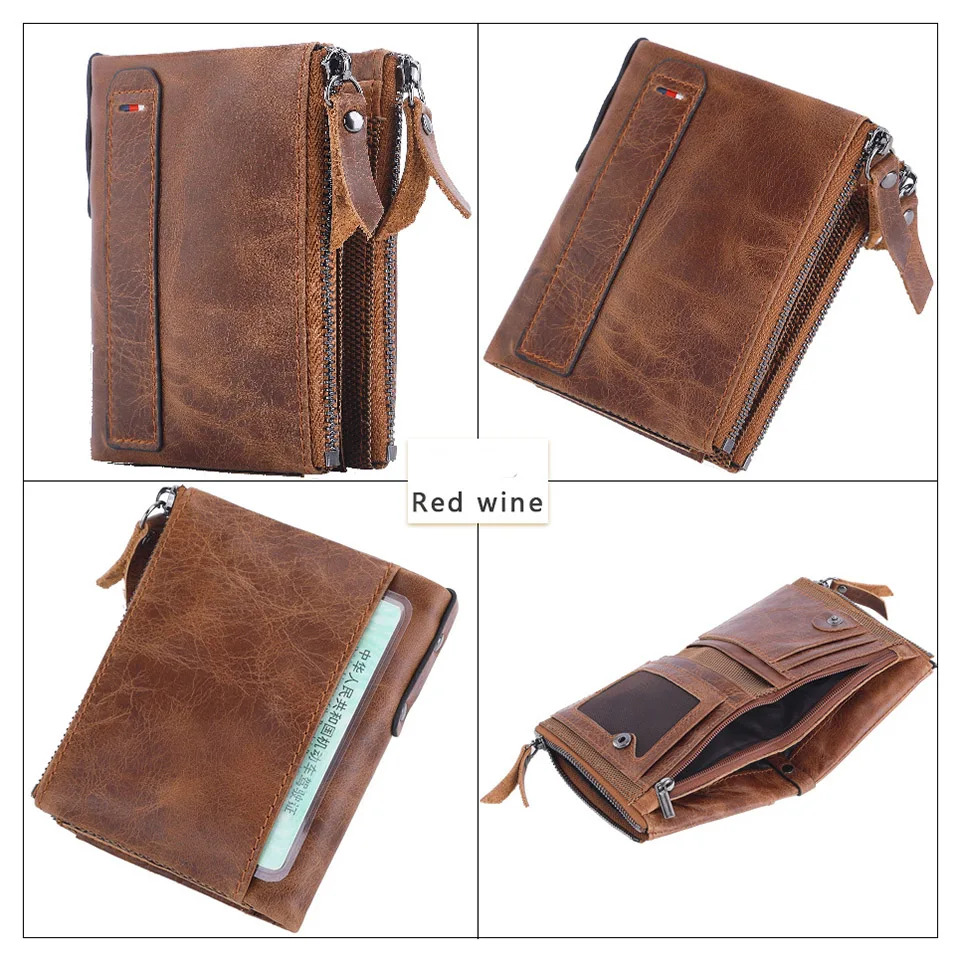 Men Wallets 100% Real Genuine Original Cowskin Leather Short Card Holder Leather Men Purse High Quality Luxury Brand Male Wallet