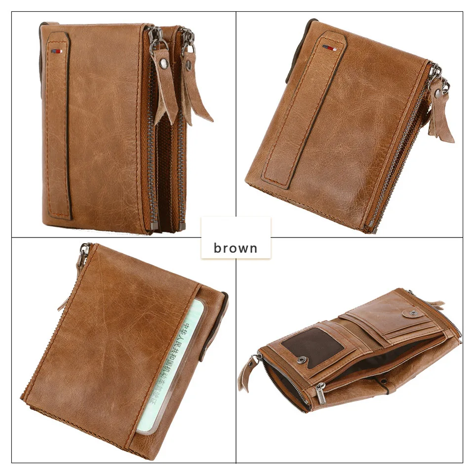 Men Wallets 100% Real Genuine Original Cowskin Leather Short Card Holder Leather Men Purse High Quality Luxury Brand Male Wallet