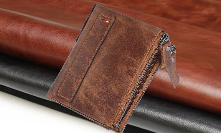 Men Wallets 100% Real Genuine Original Cowskin Leather Short Card Holder Leather Men Purse High Quality Luxury Brand Male Wallet