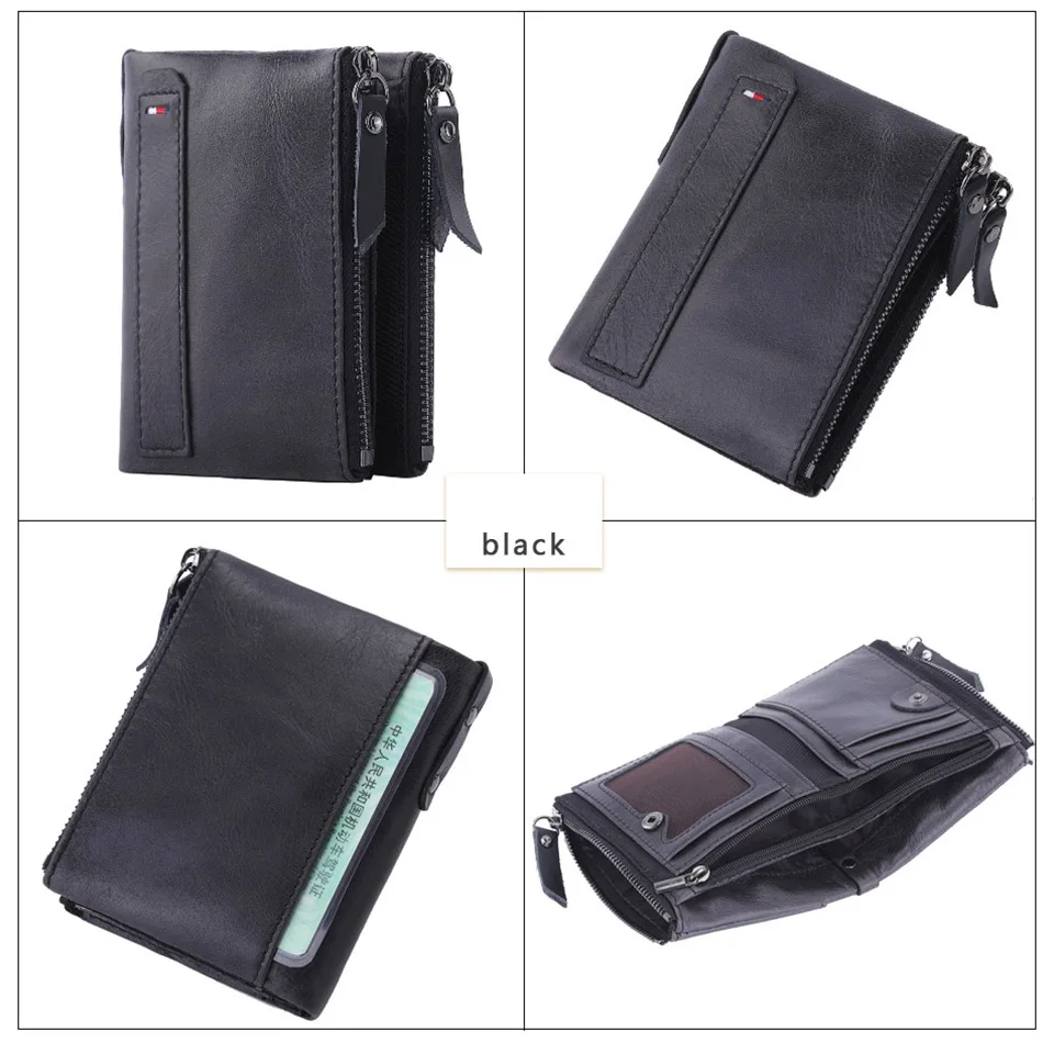 Men Wallets 100% Real Genuine Original Cowskin Leather Short Card Holder Leather Men Purse High Quality Luxury Brand Male Wallet