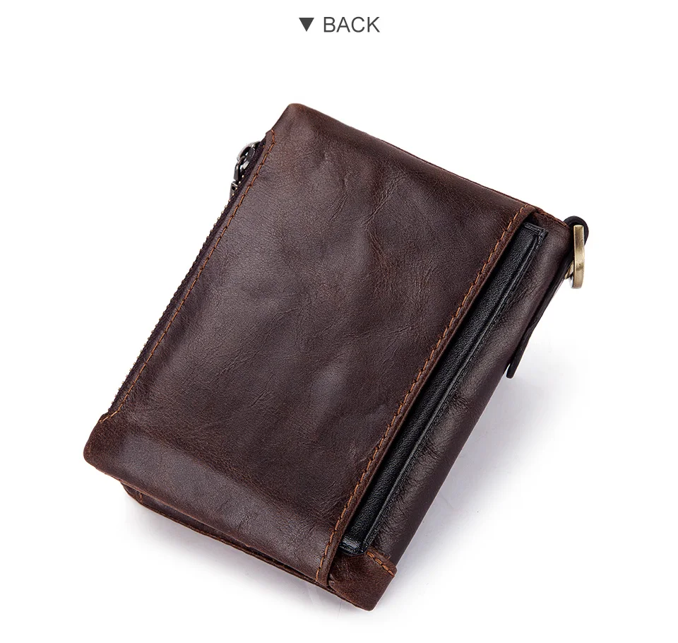 HUMERPAUL100% Genuine Cowhide Leather Wallet For Men Short RFID Money Purse Card Holder Double Zipper Bifold Coin Pocket