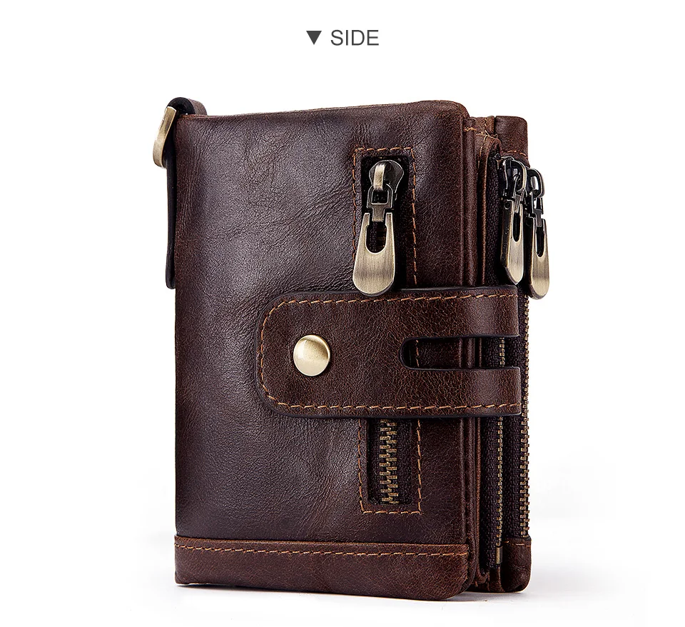 HUMERPAUL100% Genuine Cowhide Leather Wallet For Men Short RFID Money Purse Card Holder Double Zipper Bifold Coin Pocket