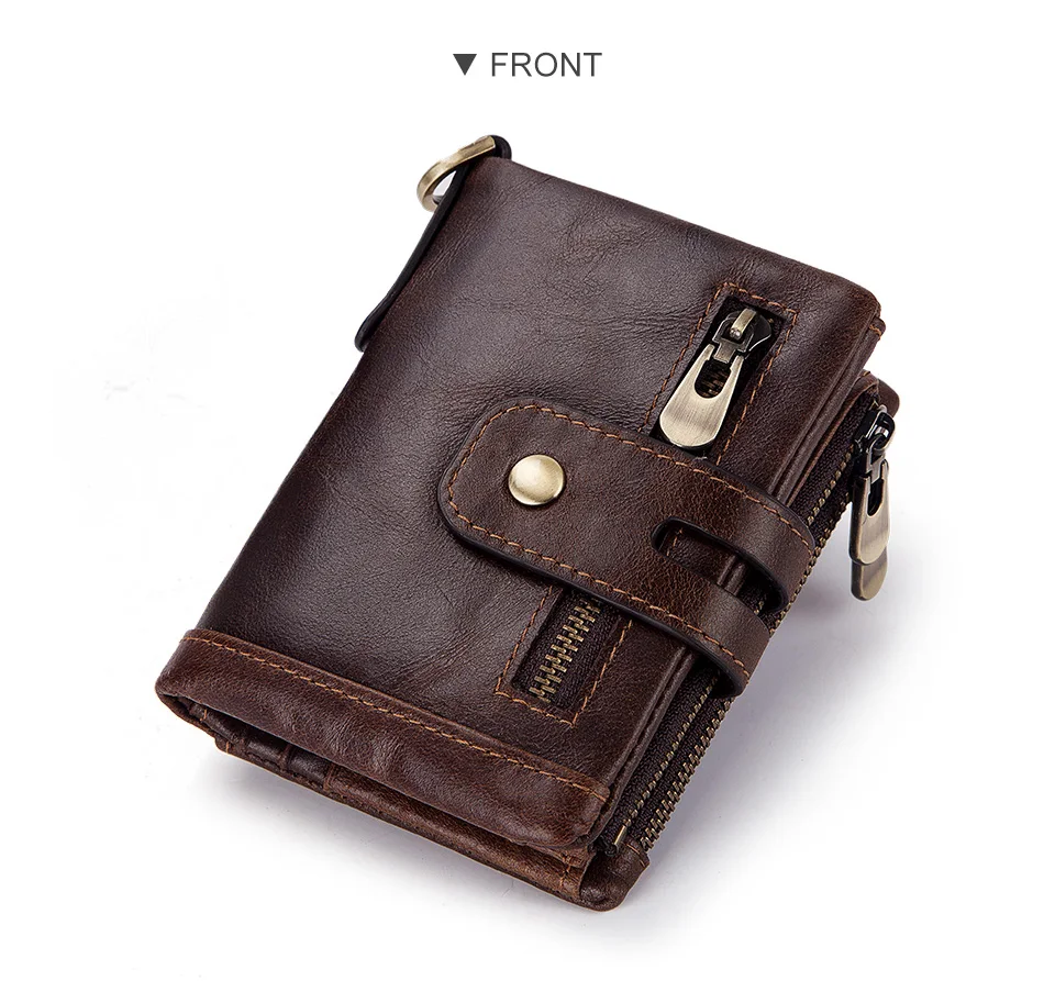 HUMERPAUL100% Genuine Cowhide Leather Wallet For Men Short RFID Money Purse Card Holder Double Zipper Bifold Coin Pocket