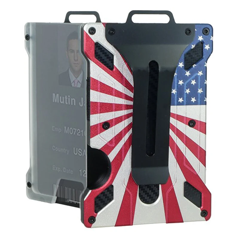 Wallet for Men Slim Aluminum Metal Money Clip with 1 Clear Window ID Badge Holder RFID Blocking Holds Up 15 Cards with Cash Clip