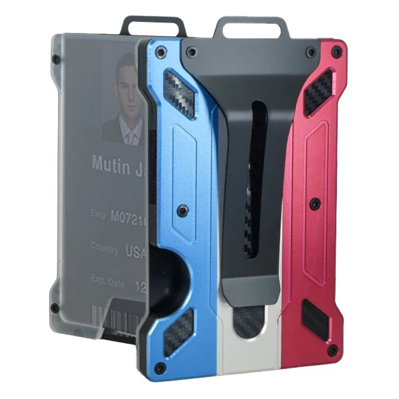 Wallet for Men Slim Aluminum Metal Money Clip with 1 Clear Window ID Badge Holder RFID Blocking Holds Up 15 Cards with Cash Clip