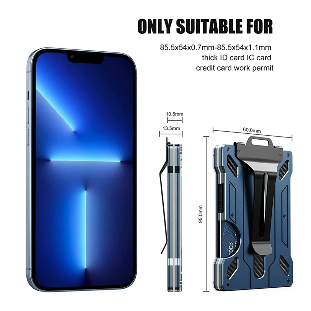 Wallet for Men Slim Aluminum Metal Money Clip with 1 Clear Window ID Badge Holder RFID Blocking Holds Up 15 Cards with Cash Clip