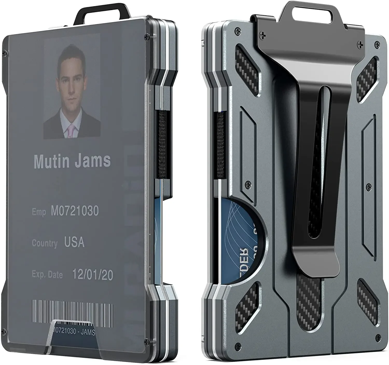 Wallet for Men Slim Aluminum Metal Money Clip with 1 Clear Window ID Badge Holder RFID Blocking Holds Up 15 Cards with Cash Clip