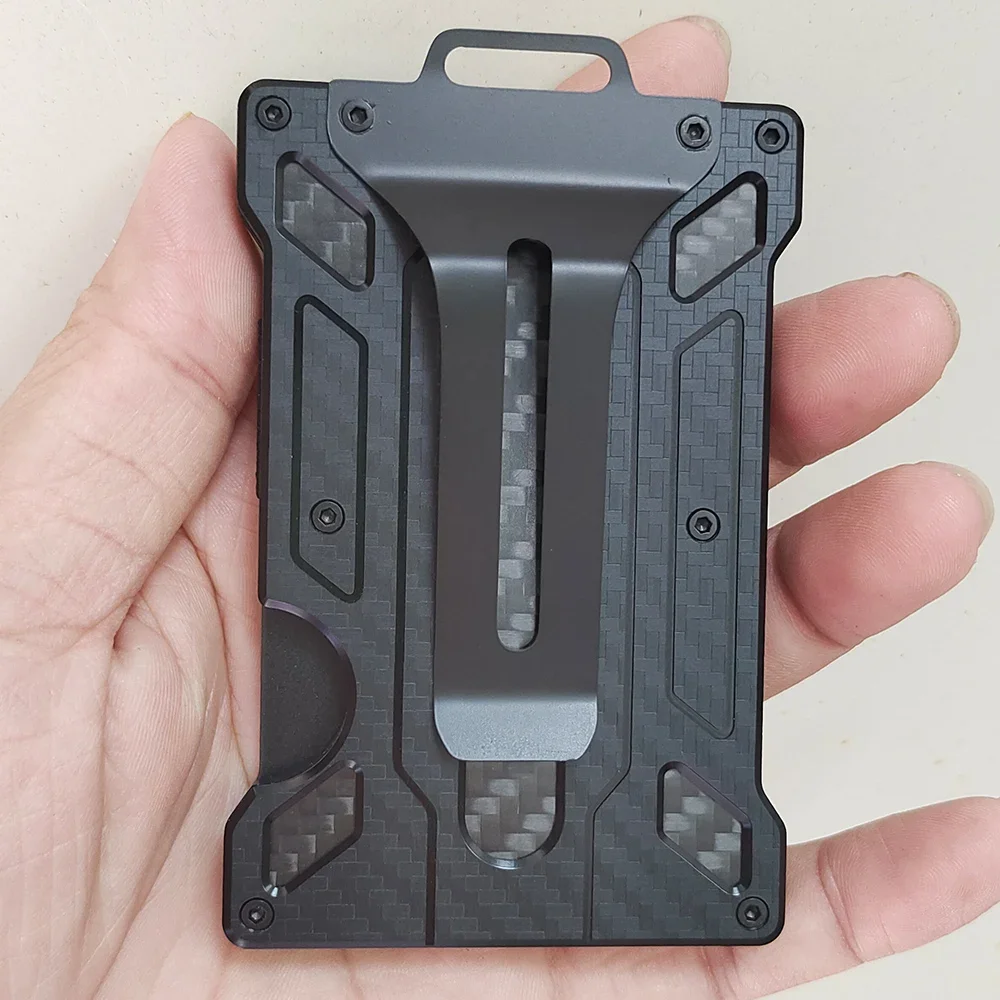 Wallet for Men Slim Aluminum Metal Money Clip with 1 Clear Window ID Badge Holder RFID Blocking Holds Up 15 Cards with Cash Clip