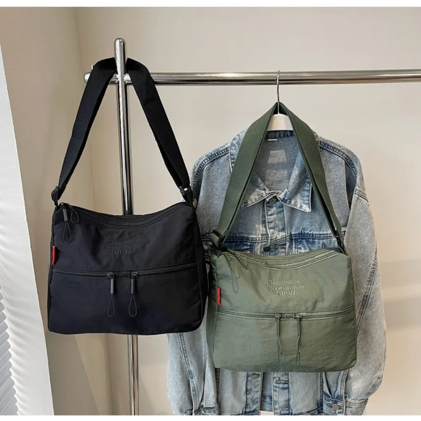 Washed Cloth Shoulder Bag Fashionable Women Travel Pocket Multi Pocket Waterproof Diagonal Cross Bag Casual Soft School Sacoche