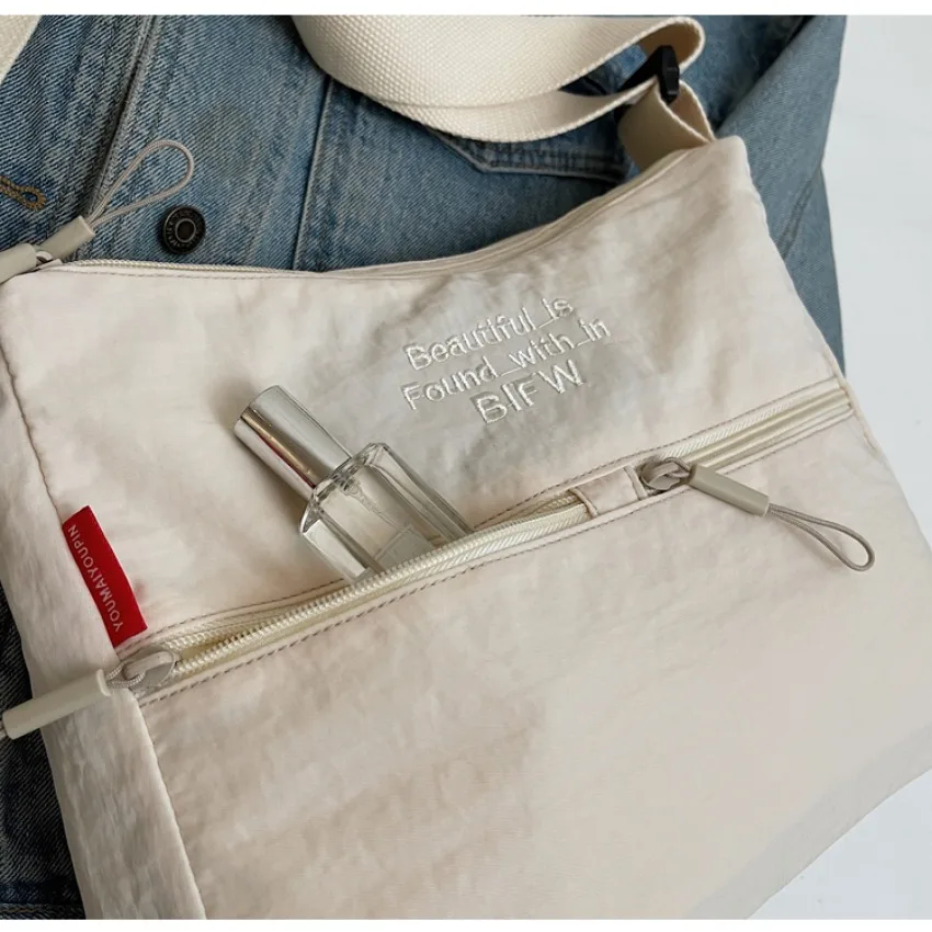 Washed Cloth Shoulder Bag Fashionable Women Travel Pocket Multi Pocket Waterproof Diagonal Cross Bag Casual Soft School Sacoche