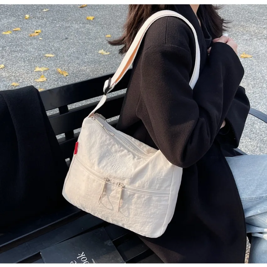 Washed Cloth Shoulder Bag Fashionable Women Travel Pocket Multi Pocket Waterproof Diagonal Cross Bag Casual Soft School Sacoche