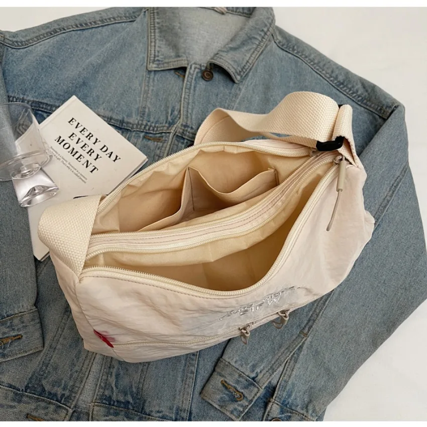 Washed Cloth Shoulder Bag Fashionable Women Travel Pocket Multi Pocket Waterproof Diagonal Cross Bag Casual Soft School Sacoche