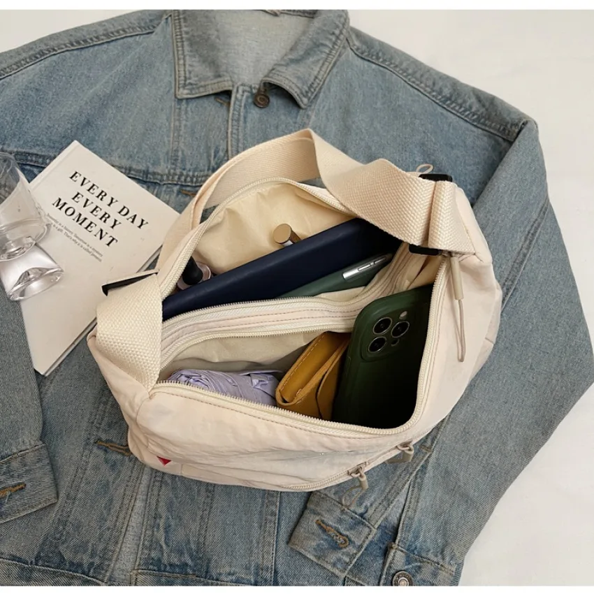 Washed Cloth Shoulder Bag Fashionable Women Travel Pocket Multi Pocket Waterproof Diagonal Cross Bag Casual Soft School Sacoche