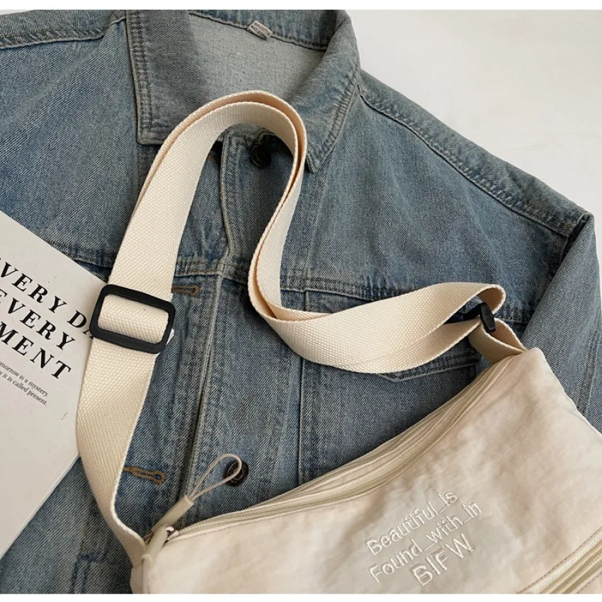Washed Cloth Shoulder Bag Fashionable Women Travel Pocket Multi Pocket Waterproof Diagonal Cross Bag Casual Soft School Sacoche