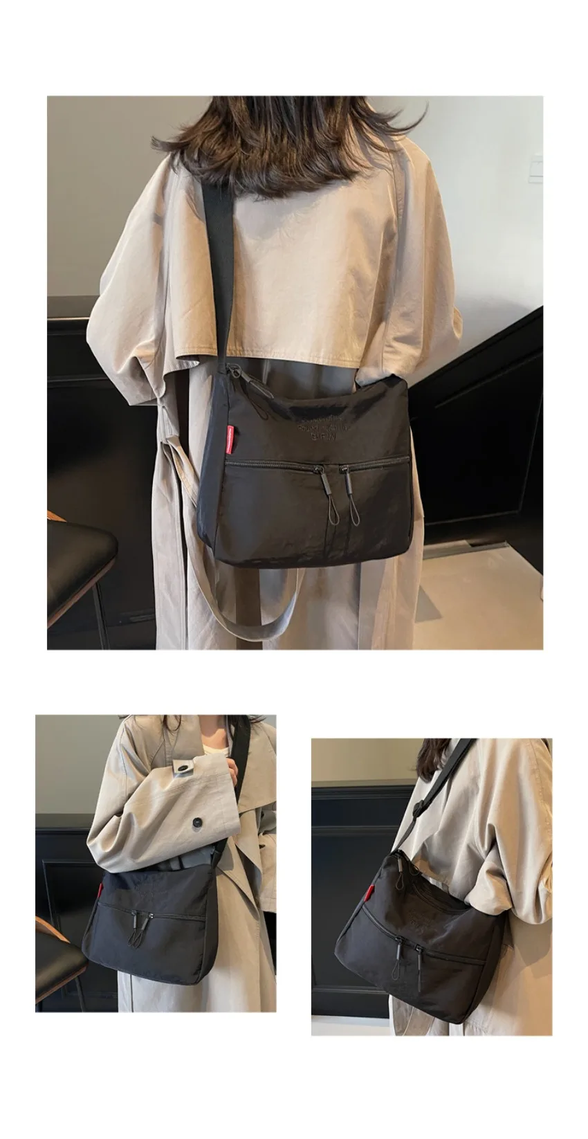 Washed Cloth Shoulder Bag Fashionable Women Travel Pocket Multi Pocket Waterproof Diagonal Cross Bag Casual Soft School Sacoche