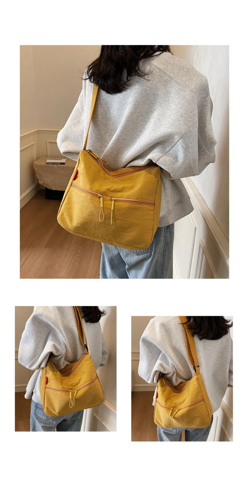 Washed Cloth Shoulder Bag Fashionable Women Travel Pocket Multi Pocket Waterproof Diagonal Cross Bag Casual Soft School Sacoche