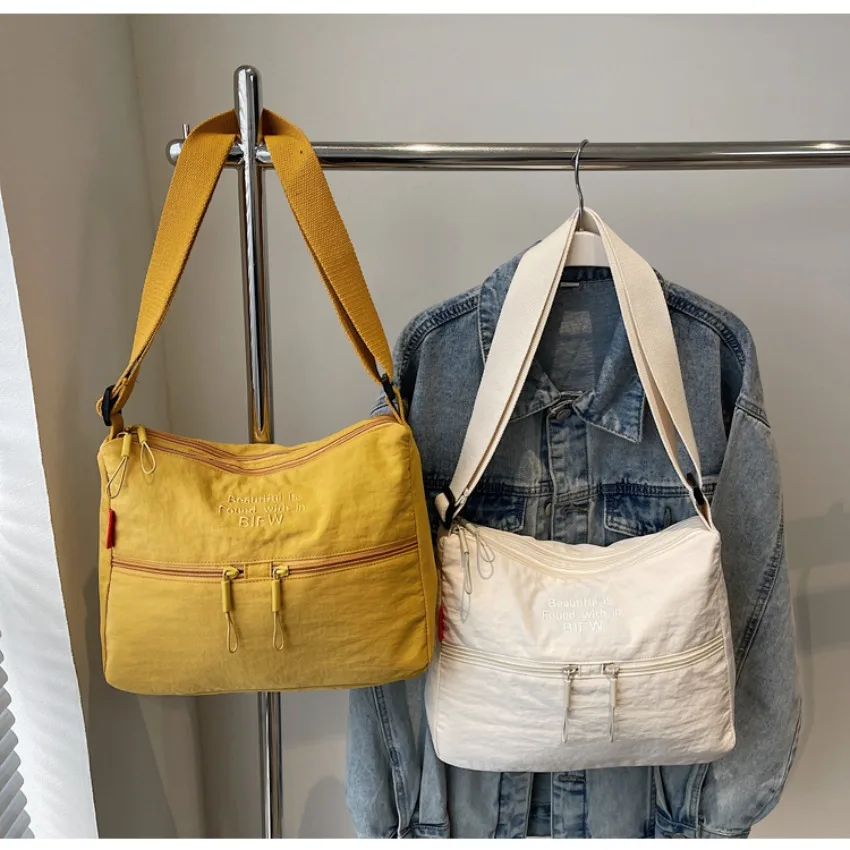 Washed Cloth Shoulder Bag Fashionable Women Travel Pocket Multi Pocket Waterproof Diagonal Cross Bag Casual Soft School Sacoche