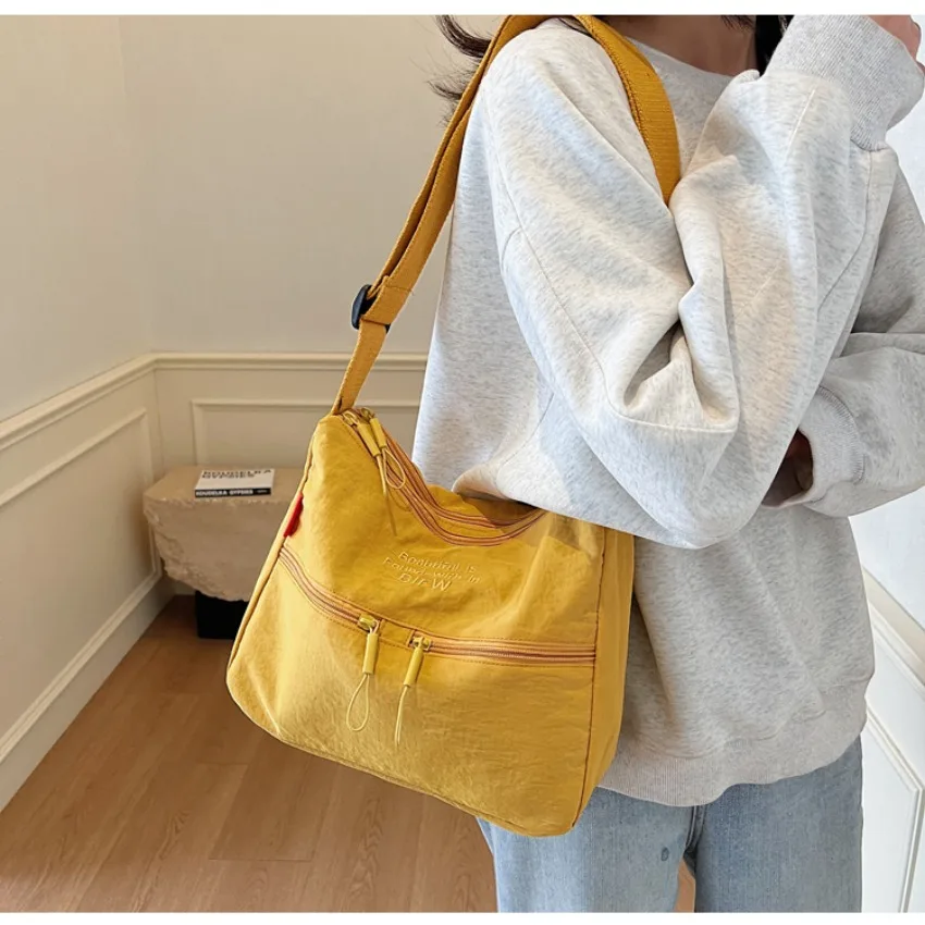 Washed Cloth Shoulder Bag Fashionable Women Travel Pocket Multi Pocket Waterproof Diagonal Cross Bag Casual Soft School Sacoche