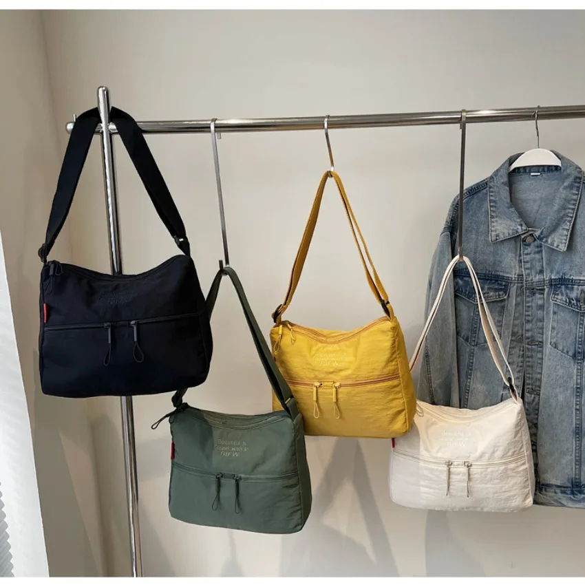 Washed Cloth Shoulder Bag Fashionable Women Travel Pocket Multi Pocket Waterproof Diagonal Cross Bag Casual Soft School Sacoche
