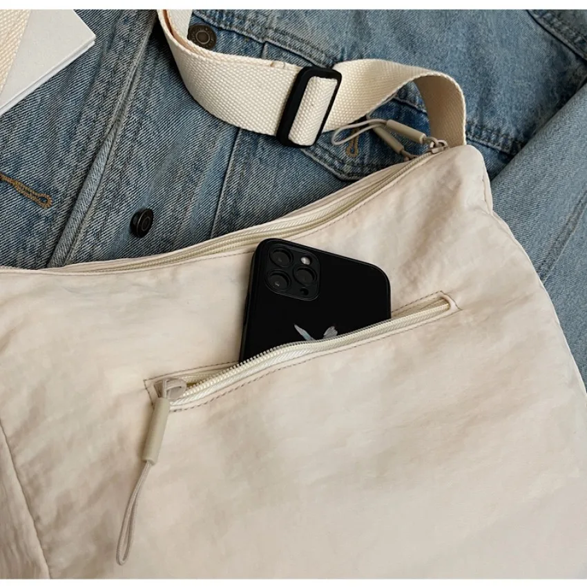 Washed Cloth Shoulder Bag Fashionable Women Travel Pocket Multi Pocket Waterproof Diagonal Cross Bag Casual Soft School Sacoche