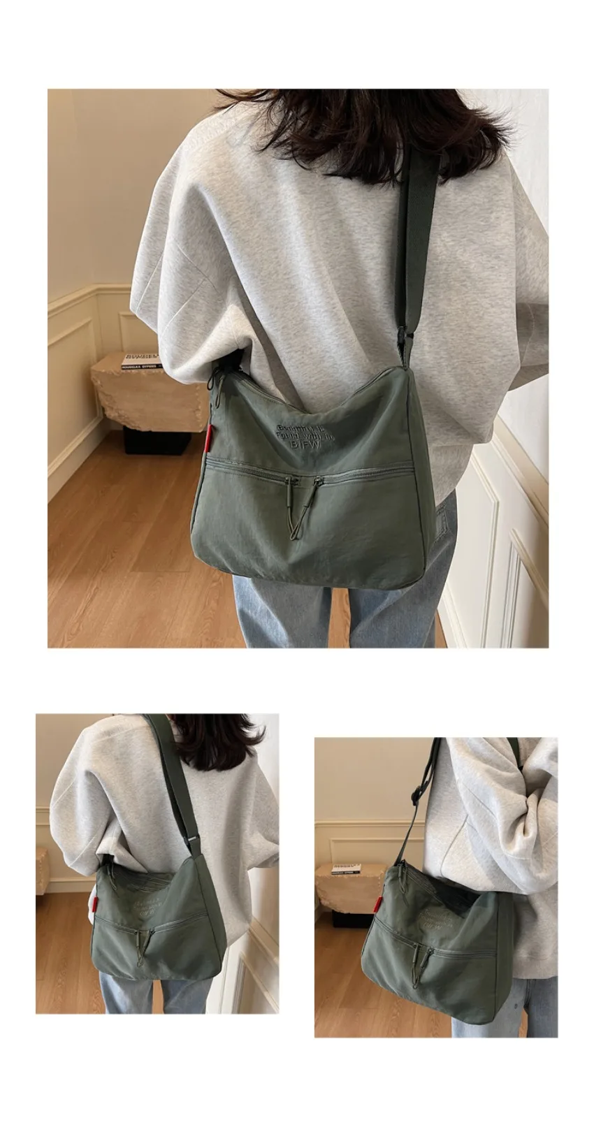 Washed Cloth Shoulder Bag Fashionable Women Travel Pocket Multi Pocket Waterproof Diagonal Cross Bag Casual Soft School Sacoche