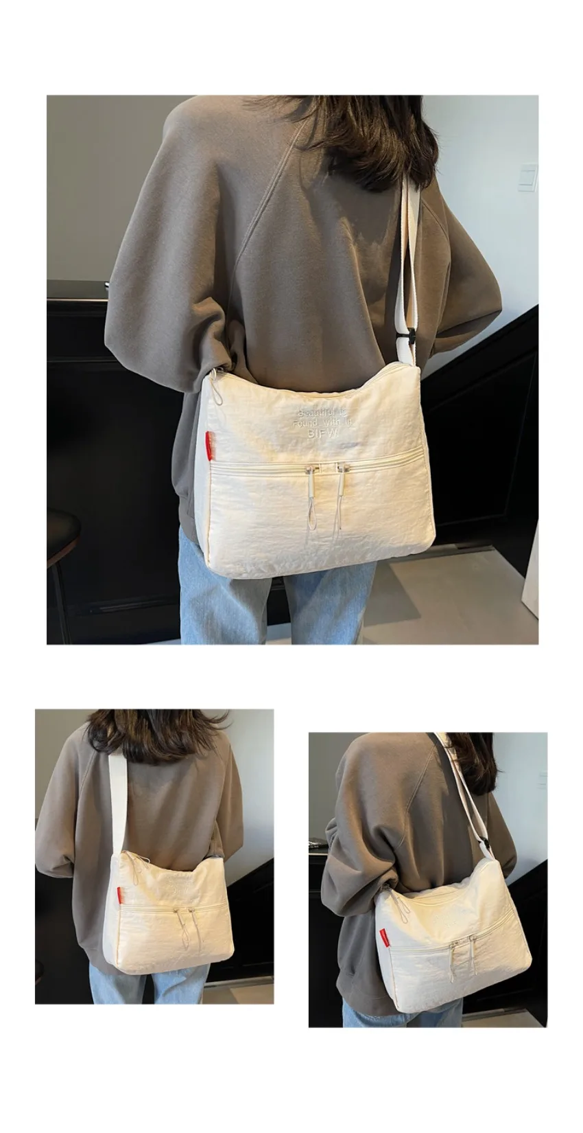 Washed Cloth Shoulder Bag Fashionable Women Travel Pocket Multi Pocket Waterproof Diagonal Cross Bag Casual Soft School Sacoche