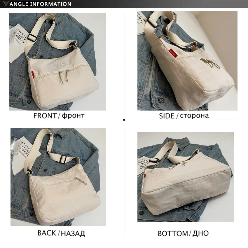 Washed Cloth Shoulder Bag Fashionable Women Travel Pocket Multi Pocket Waterproof Diagonal Cross Bag Casual Soft School Sacoche
