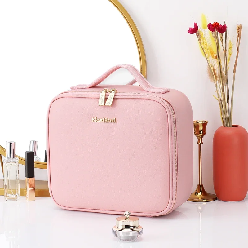 3 Color Train Case Mirror, White Portable Makeup Case Waterproof Organizer with Adjustable Dividers, Cosmetics Storage Case Gift
